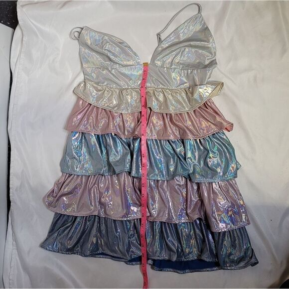 NEW Storia metallic tiered pastel‎ eras tour strappy mini dress M - Picture 8 of 10